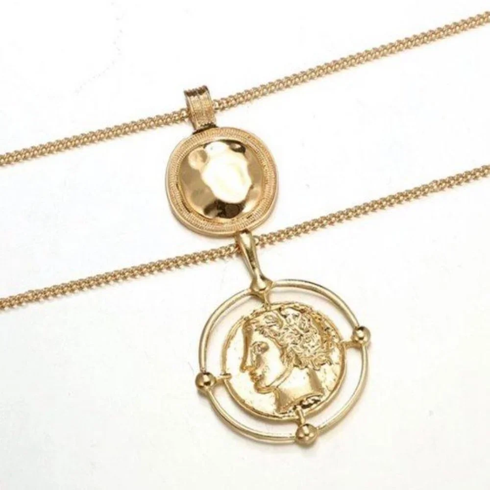 NEW Gold Vintage Coin Double Layer Necklace - Picture 2 of 7